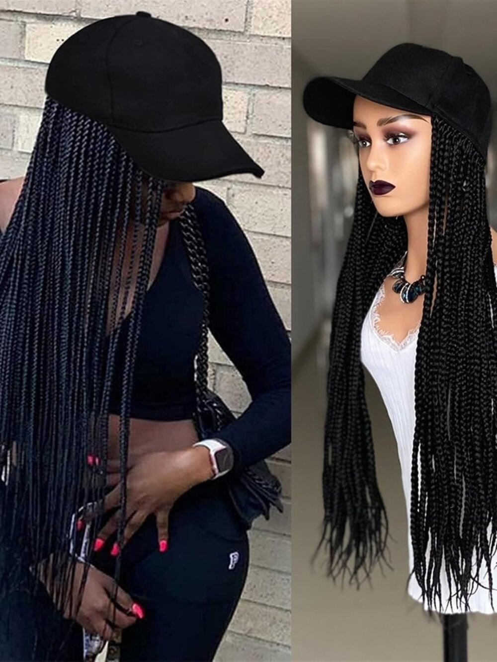 Senegalese Twist Braid Hat Wig – Synthetic – Black – Beaded 1B (black)